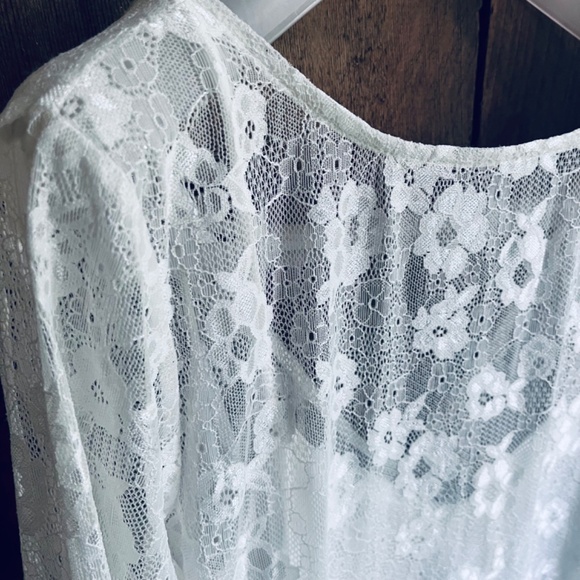 Open Edit Sheer Lace Long Sleeve Maxi Ivory Dress - Picture 10 of 16